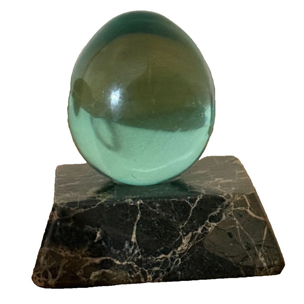 Vintage 80s Stone Critters Dragon Egg Mint Green Glass Marble Pedestal SC‎ Set